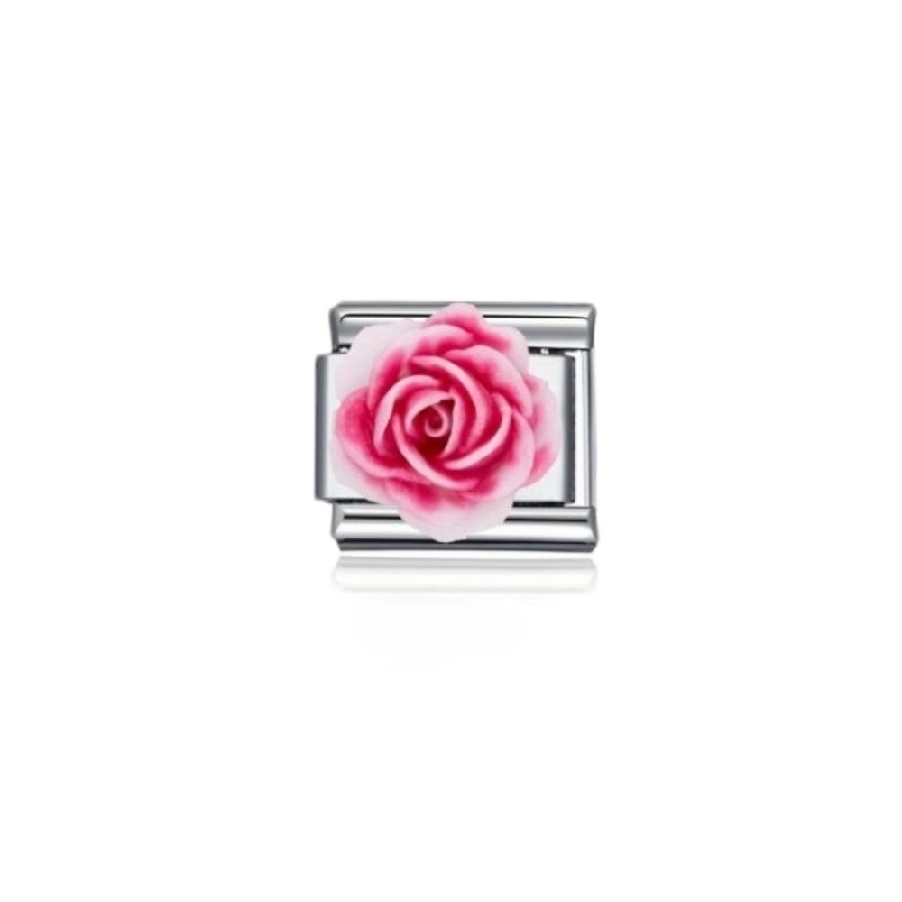 Charmlink Pink Rose Flower DIY Personalized Composable Italian‎ Charm Bracelet